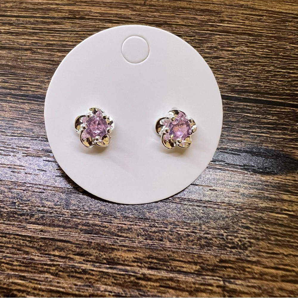 Sterling Silver and Pink CZ Stud Earrings